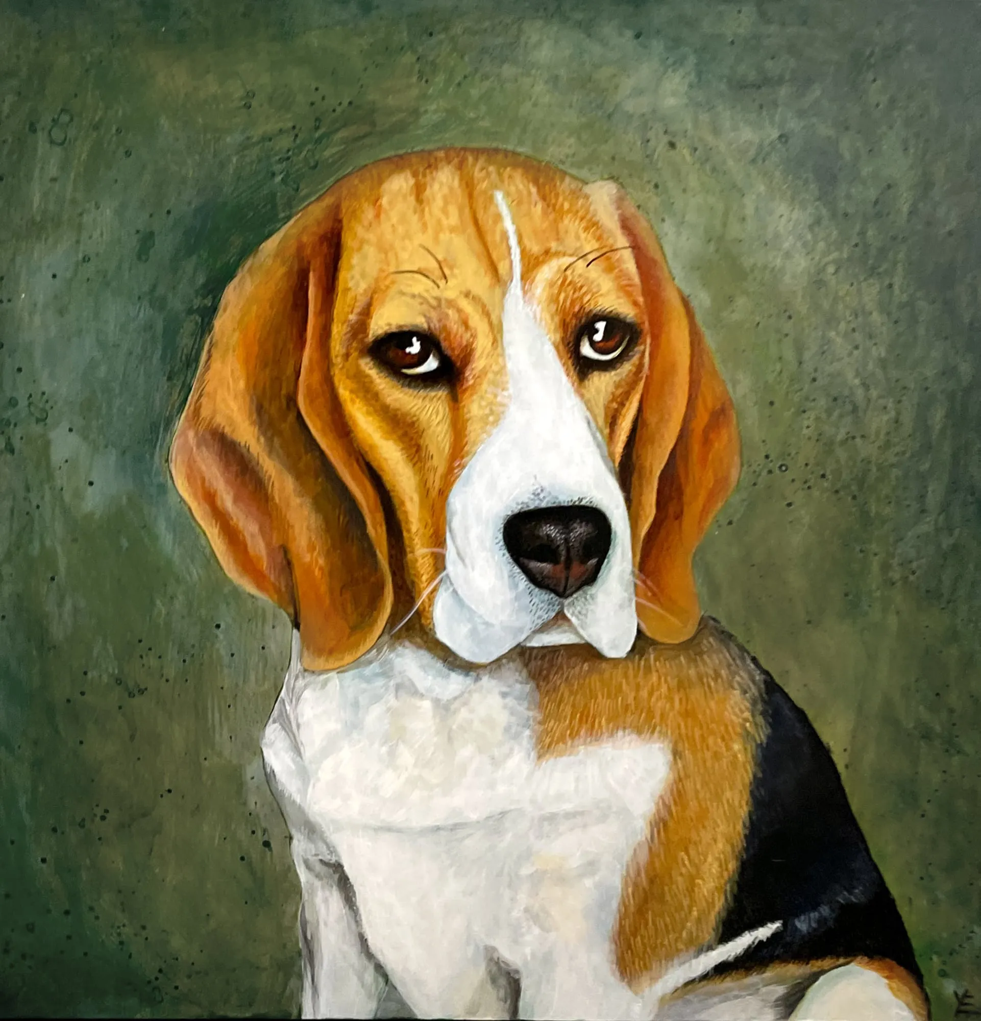 Acrylic painting of a beagle named Ben.